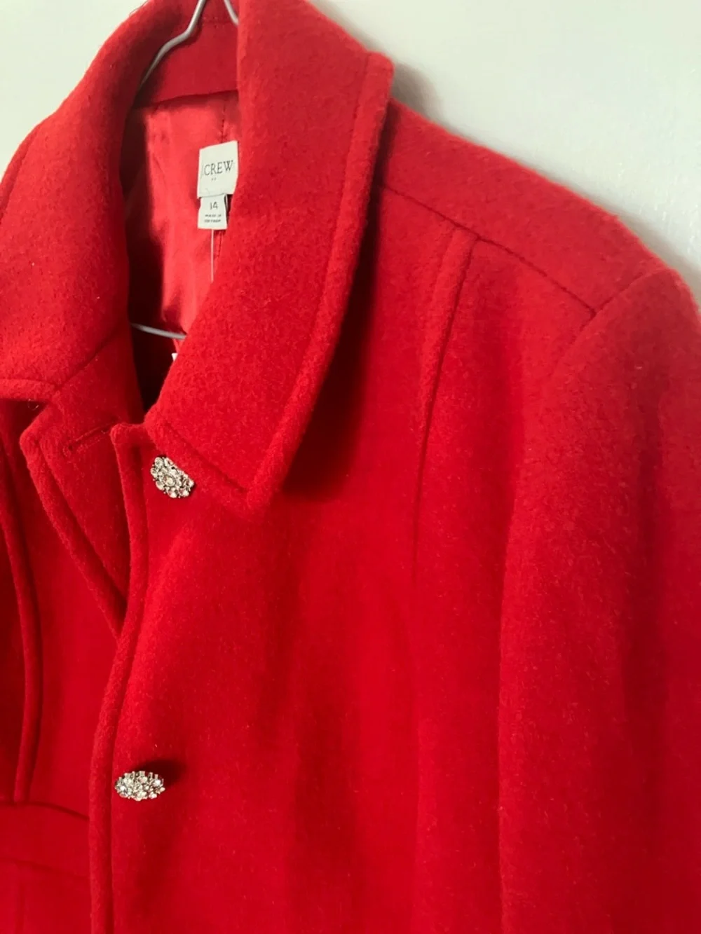 J. Crew Red Wool Blend Pea Coat with Decorative Buttons - Picture 3 of 3